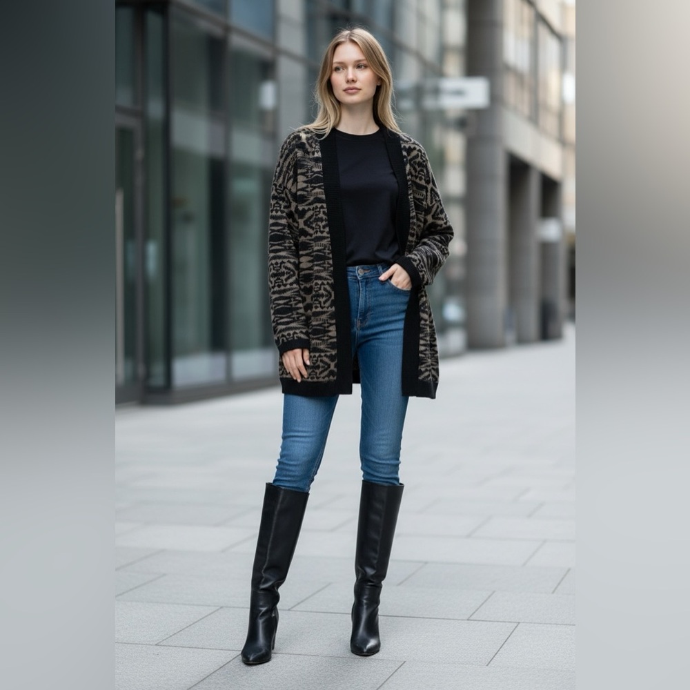 A'gaci Vintage Black and Brown Knit Cardigan Sweater